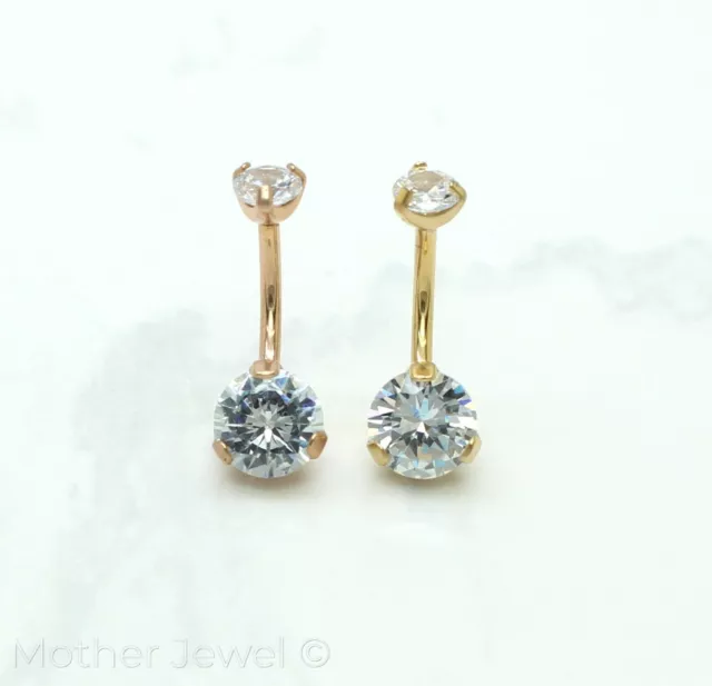 14K Yellow Rose Gold Triple Plated Double End Simulated Diamond Belly Navel Ring