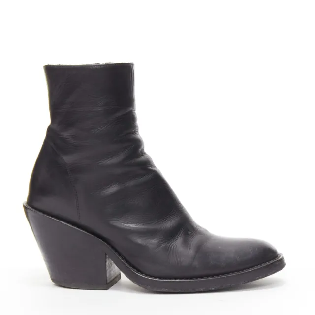 ANN DEMEULEMEESTER black leather round toe cuban wooden heel ankle boot EU36