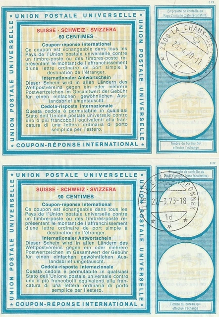 SWITZERLAND: Lot 2 Coupon reponse international, IRC 1970+73.