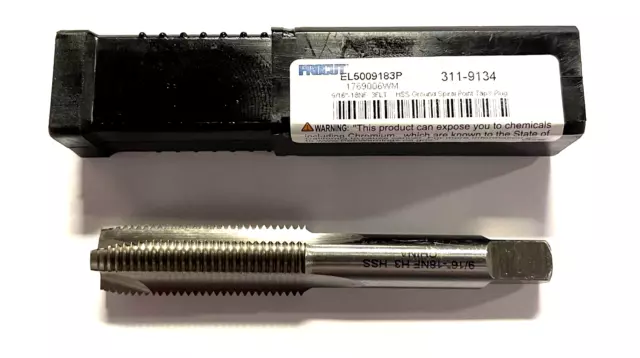 ProCut 9/16-18 Tap HSS Spiral Point Plug Tap 3 Flute H3 Bright Finish