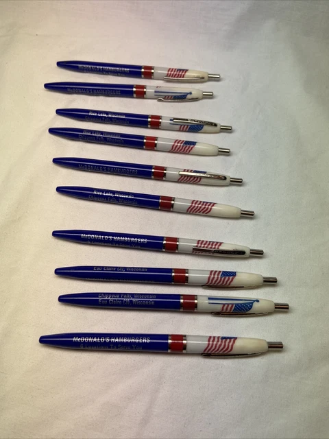 10 VTG McDonald’s Hamburgers Flag Pens Eau Claire Rice Lake Chippewa Falls WI