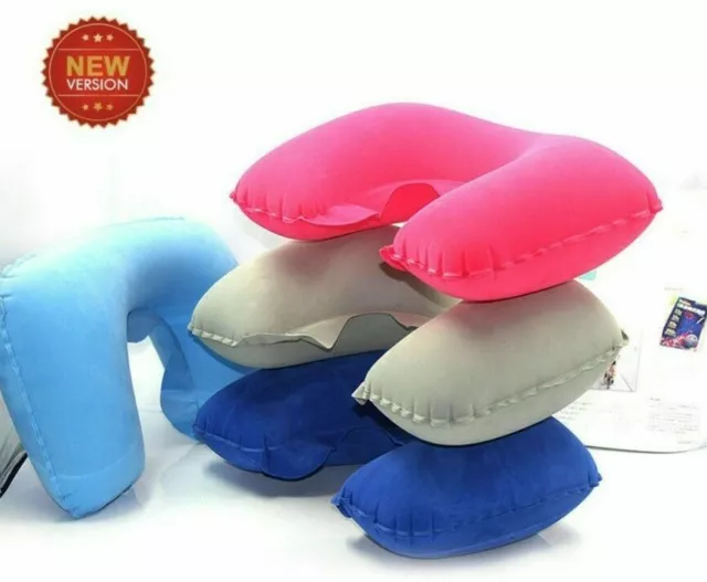 Inflatable travel pillow flight rest neck support cushion head rest camping UK