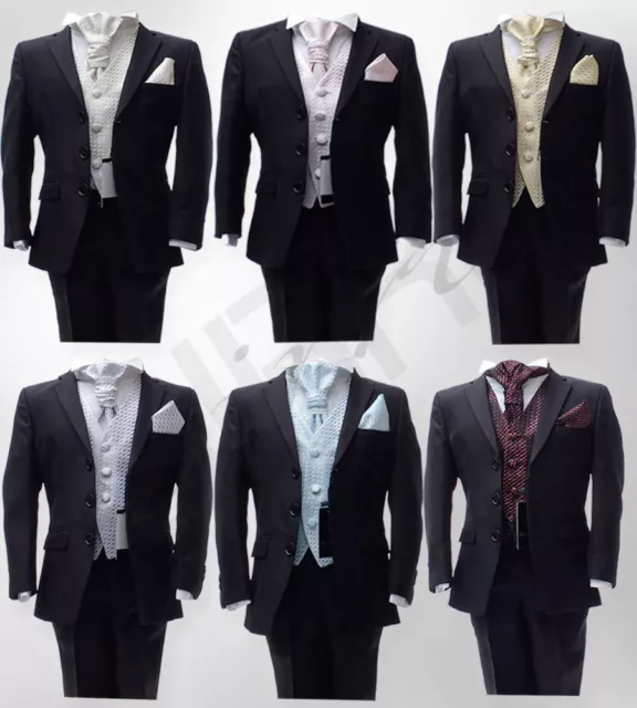 RAGAZZI Formale Nero ABITI DA SPOSA 5 PEZZI PAGGETTO FOULARD età 6 M L 15 anni