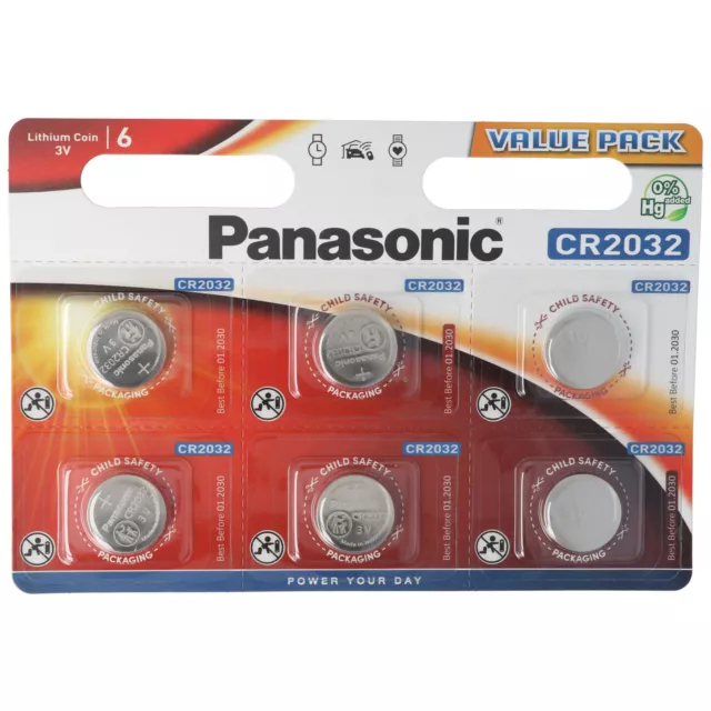 CR2032 Panasonic Lithium Batterie im 6er Sparset, IEC CR 2032, bis zu 10 Jahre l