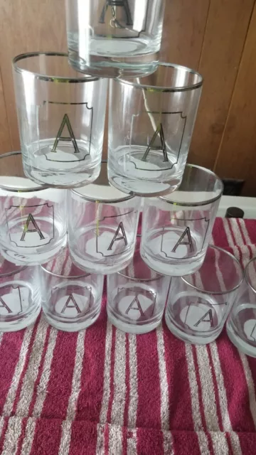 (12 pc)Double Old Fashioned 14 Oz Monogram “A” Whiskey Glass 4in Tall TUMBLER 