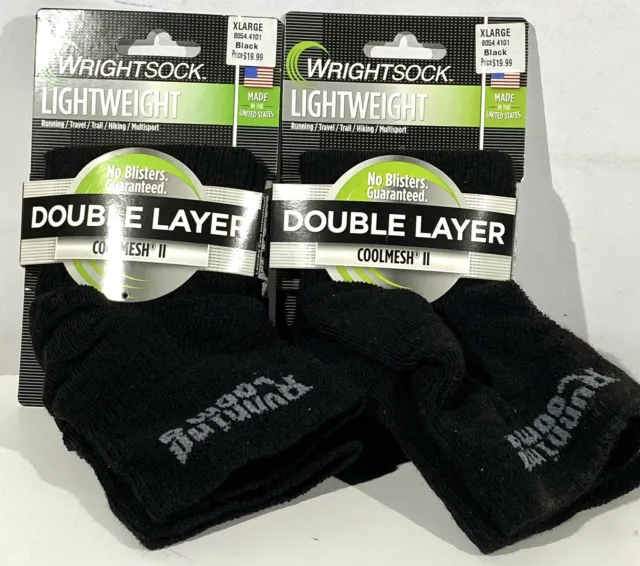 Wrightsock Unisex Coolmesh II Anti-Blister Quarter Sock XL NWT - 2 Pairs!
