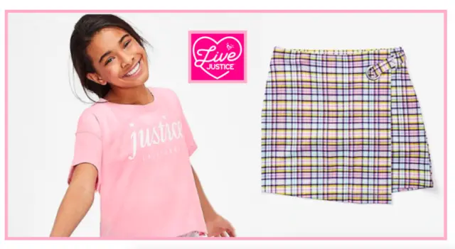 *New* Justice Girls Size 8 10 Pink/Peach Color Changing Boxy Top N Plaid Skirt