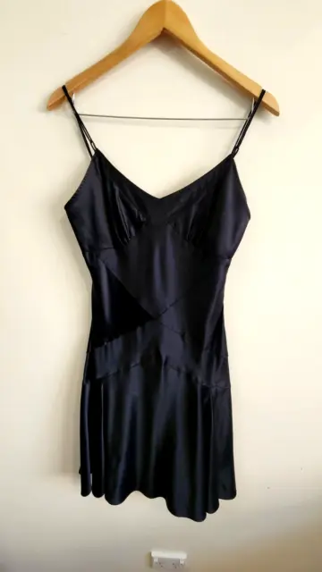MISS SHOP Label Women Satin Black Straight Aline 90s Vintage Y2K 00's Dress 12