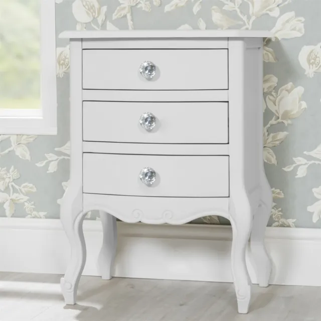 Juliette White bedside table with crystal handles.FULLY ASSEMBLED.French cabinet