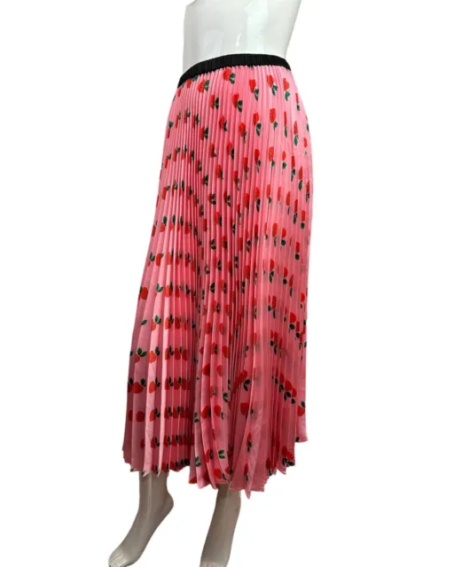 Manoush Paris Skirt Plisse Pleated Strawberry Print Fraise Pink Women’s Size 4