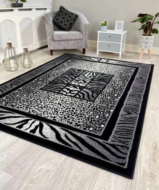 Modern Animal Print Black Grey Rugs Mats Large Small Hallway Runners Area Carpet