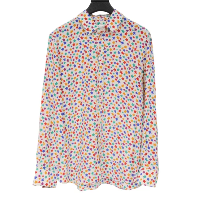 Saint Laurent Women Button Down Shirt F42 Silk Star Print Multi Color Long Sleev