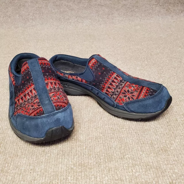 Easy Spirit Shoe Women Size 8.5M Traveltime  Blue/Red Textile Suede Mule Slip On