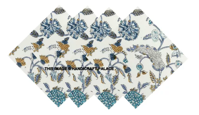 Hand Block Floral Print 100% Cotton Table Napkins Indian 18" Fabric Set of 6 Pcs