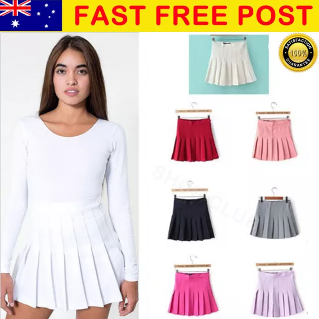 Women Girls Solid Color High Waist Pleated Slim Skirt Mini Dress Tennis Shorts