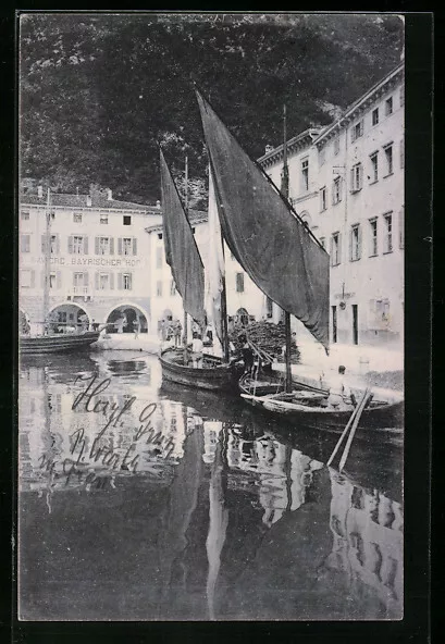 Ansichtskarte Riva, Hafenpartie am Hotel Bayrischer Hof 1905