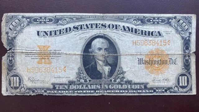 1922 Ten Dollar Gold Certificate Large Size Note $10 Bill Circulated #56364