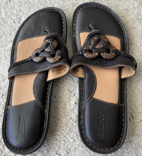 Born Brown Leather Flip Flop Sandals Thong Womens Size 9 M/W