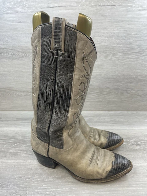 TEXAS BOOTS MENS Western Cowboy Boots Gray Lizard Print 8 Snip Toe ...