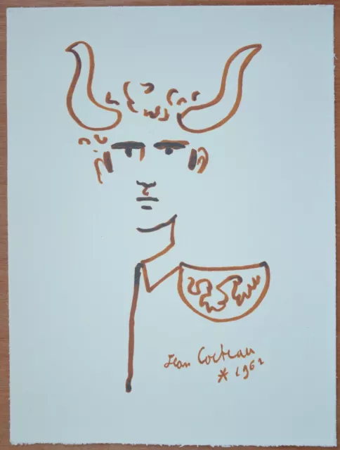Superbe Lithographie de JEAN COCTEAU   " Toréador 11 ,Taureaux  " , signée ,1962