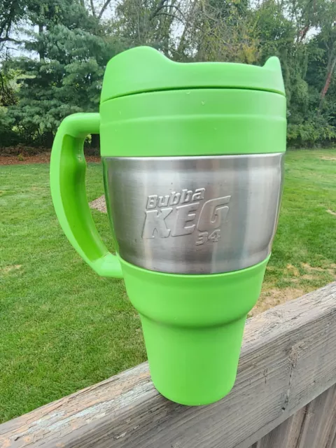 BUBBA KEG Insulated Travel Mug with Lid Handle 34oz Green & Silver