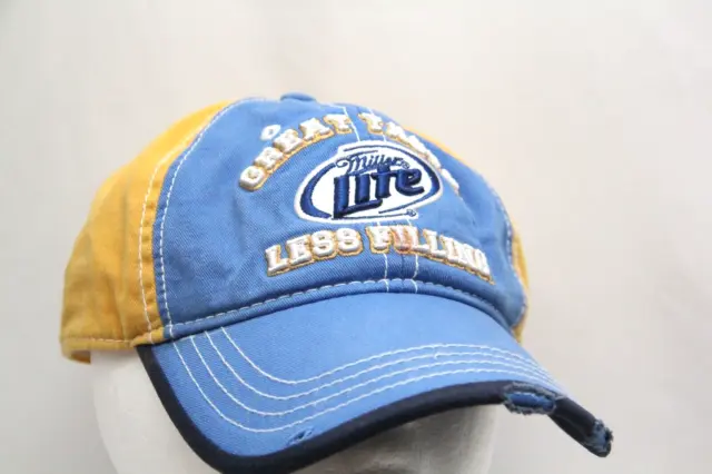 Miller Lite Hat Cap Yellow Blue Color Block Adjustable Great Taste Less Filling