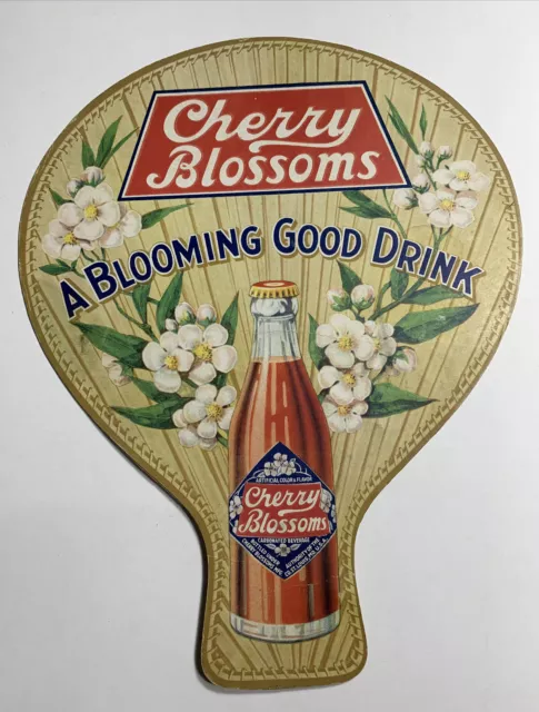 c 1920 Cherry Blossoms soda pop advertising fan sign St Louis Missouri bottle lo