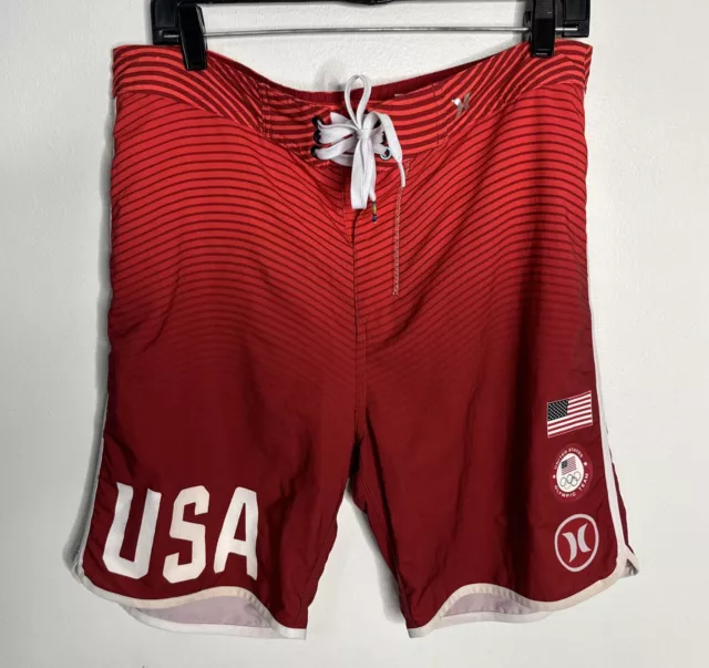 Hurley Shorts Mens 32 Red Phantom Olympic Team USA Board Shorts Stretch