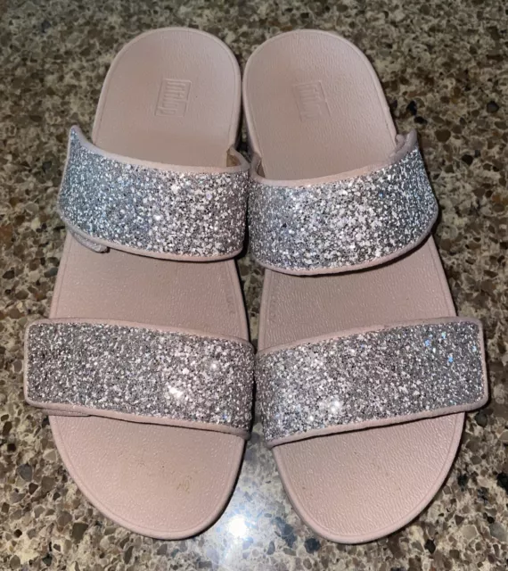 FitFlop adjustable strap Mina Ombre & Solid Glitter Slides Platform Sandals NEW