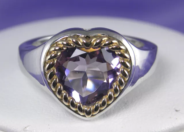 3.30 CT Genuine Amethyst Heart-Shaped Ring in Silver With 14KT Gold Accents