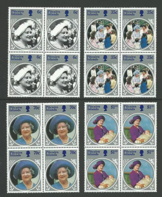 Pitcairn Islands 1985 Life & Times of the Queen Mother set 4 In Blocks 4 MUH