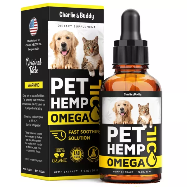 Pet Hemp and Salmon Oil for Dogs & Cats, Omega 3, 6, 9 and Vitamins B, E