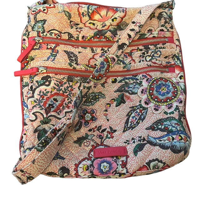 Vera Bradley Stitched Flowers Crossbody Retired HandBag  Triple Zip Purse
