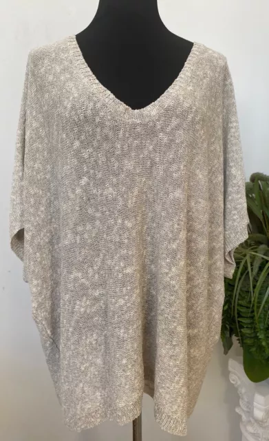 NWT Eileen Fisher Melange Linen Grain V -Neck Oval Knit Sweater Top Sz 2X, $198