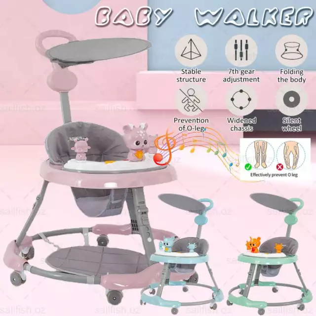 NEW 4-IN-1 Adjustable Baby Walker Stroller Foldable Play Activity Music Ride On