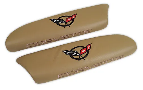 97-04 Corvette Oak Leather Armrest Pads With C5 Logo NEW 479991