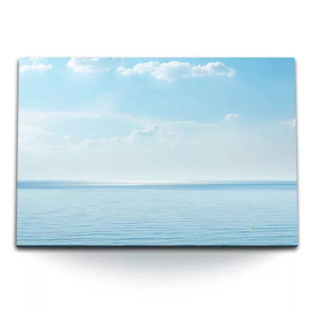 120x80cm Wandbild auf Leinwand Meer Horizont Blau Hellblau Himmel Sonnenschein