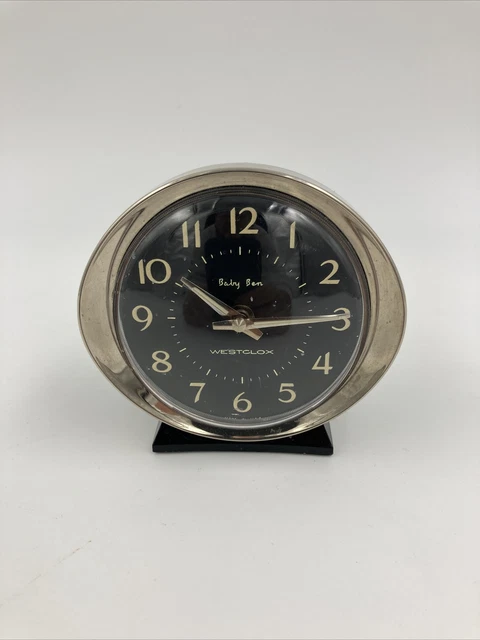 Vintage Westclox Baby Ben Style 8 Black Luminous Alarm Clock