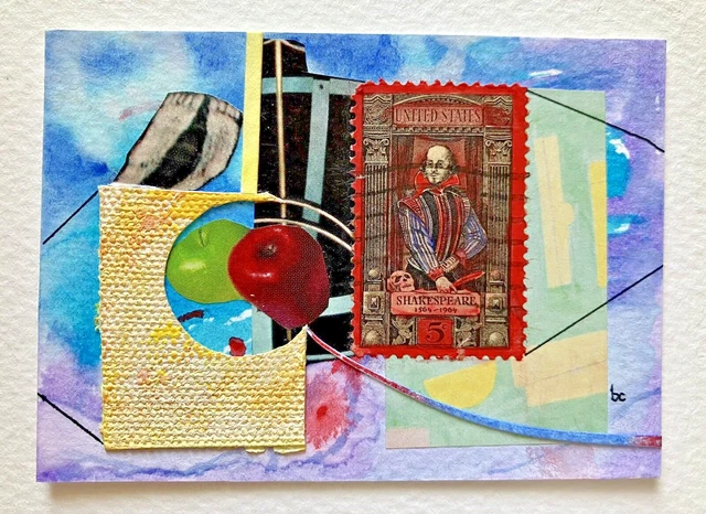 "Shakespeare's Dream” Original Mixed Media Stamp Surrealism Fine Art ACEO ATC
