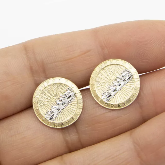 Round Diamond Cut Last Supper Stud Earrings Real Solid 10K Yellow White Gold
