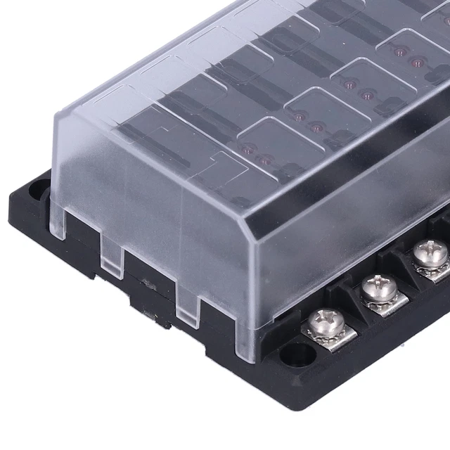 12 WAYS BLADE Fuse Box Block 32V M5 Stud Plastic Cover With LED ...