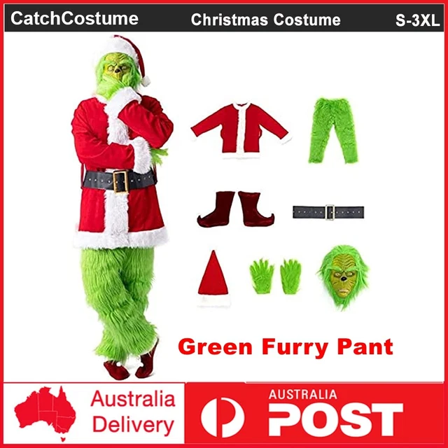Adults The Grinch Costume Xmas Party Cosplay Christmas Santa Fancy Dress Outfit