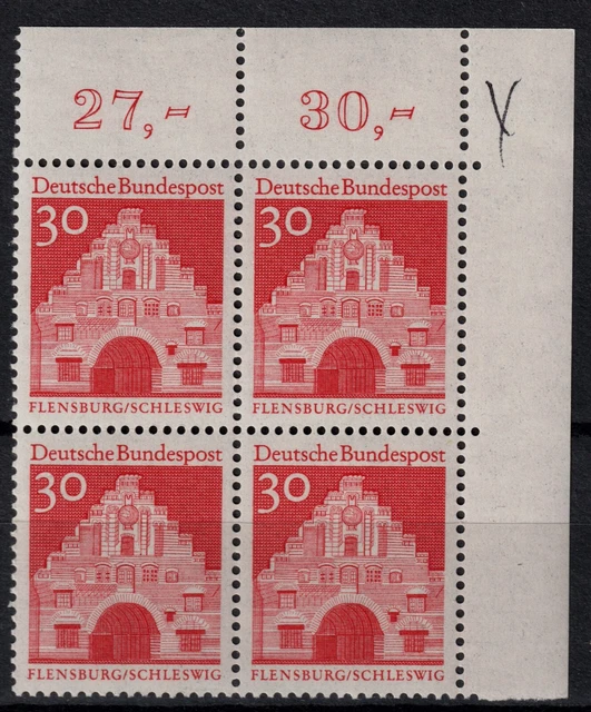 BRD große Bauwerke Mi. - Nr. 493 Viererblock Ecke oben rechts postfrisch