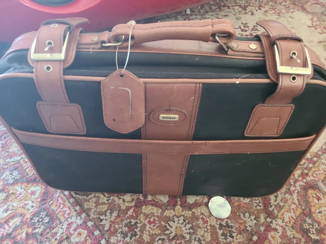 Vintage Brown Leather Suitcase Luggage Carry On Overnight Bag Airway Industries