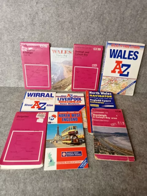 Job lot of 10  old maps England wales A-Z street map and more ordnance survey
