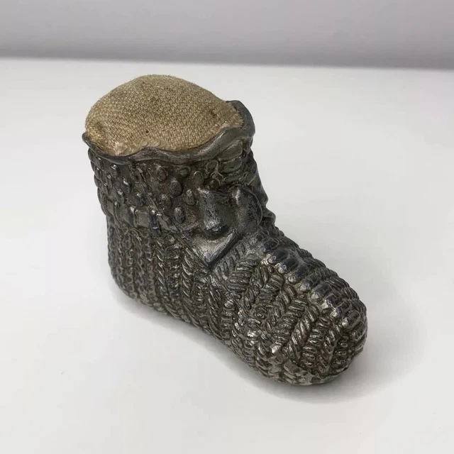 Vintage Victorian Ornate Metal Baby Bootie Shoe Pin Cushion