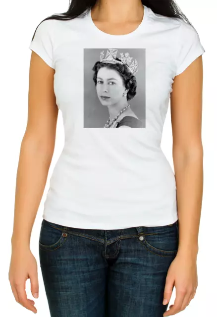 Regina Elisabetta II Bianco Nero Foto Bianco Donna 3/4 T-Shirt K316