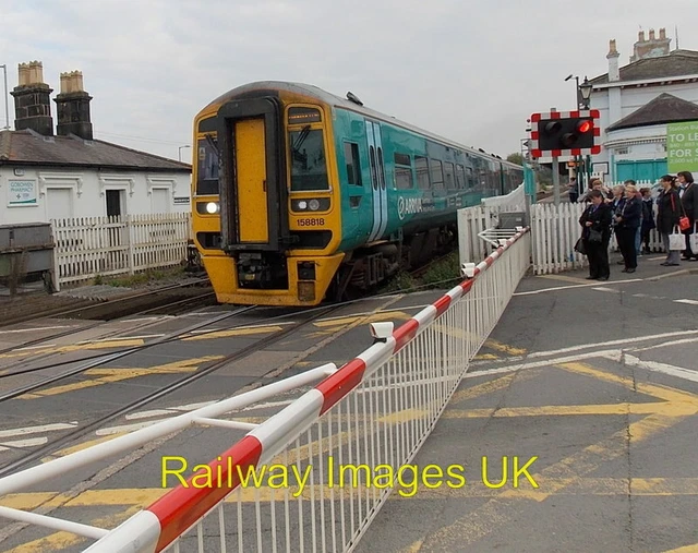 RAILWAY PHOTO CLASS 158 DMU - Train on Gobowen level crossing c2014 £2. ...