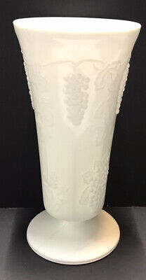 Vtg. 9.5 Inch Tall White Milk Glass Flower Vase Grape Pattern