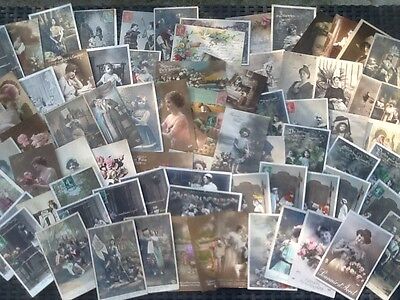 Lot of 25 postcards fantasy/woman/man/flower fancy/various